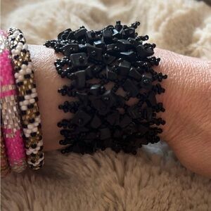 Women’s Black Stone Bead Bracelet Cuff
